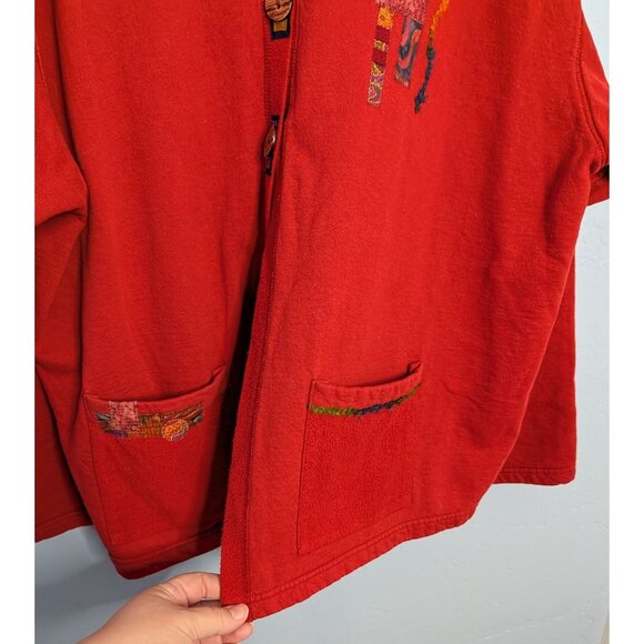 Nu Views Vintage Red Cardigan XXL 100% Cotton Button Abstract Embroidery - Picture 3 of 14
